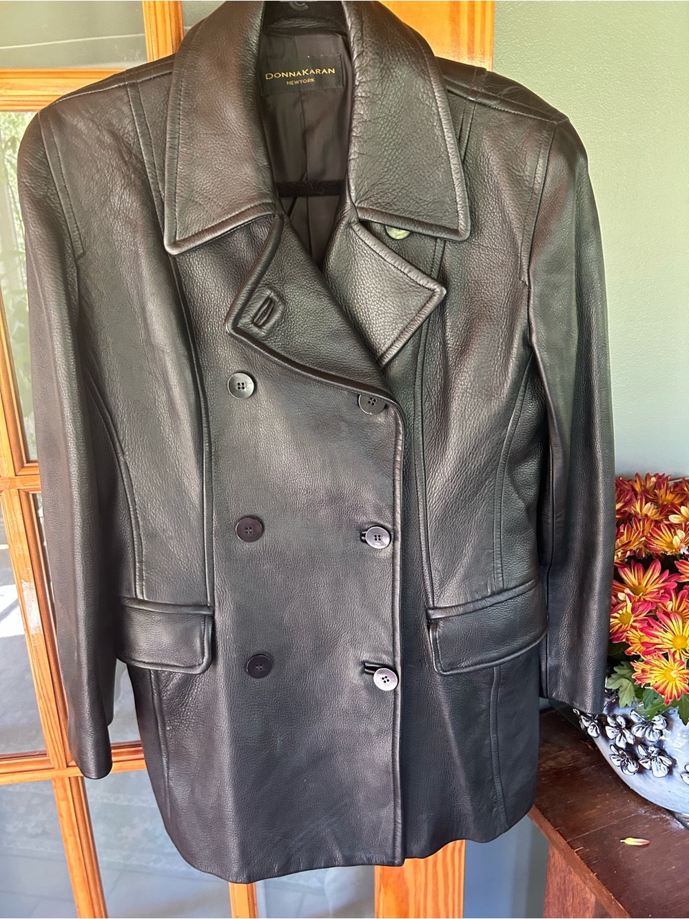 Donna Karan 6 Double Breasted Leather Coat New wo Tag